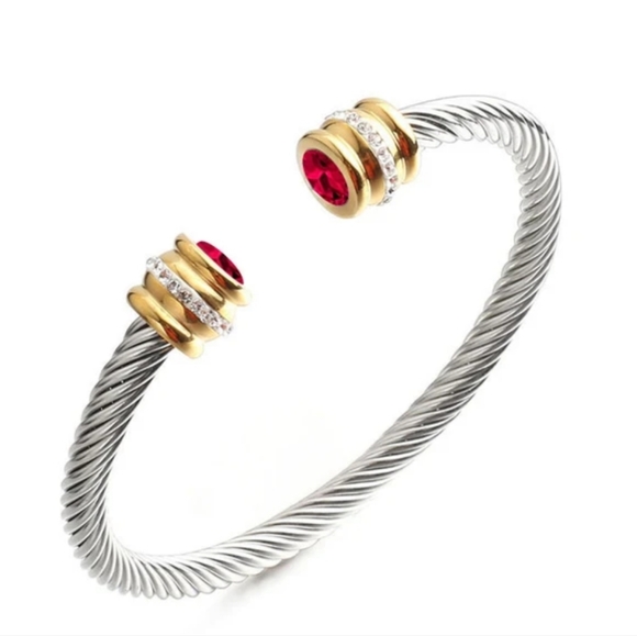 Beautiful Stainless Steel 2 Tone Cuff Bracelets with CZs in Various Colors - Picture 4 of 10